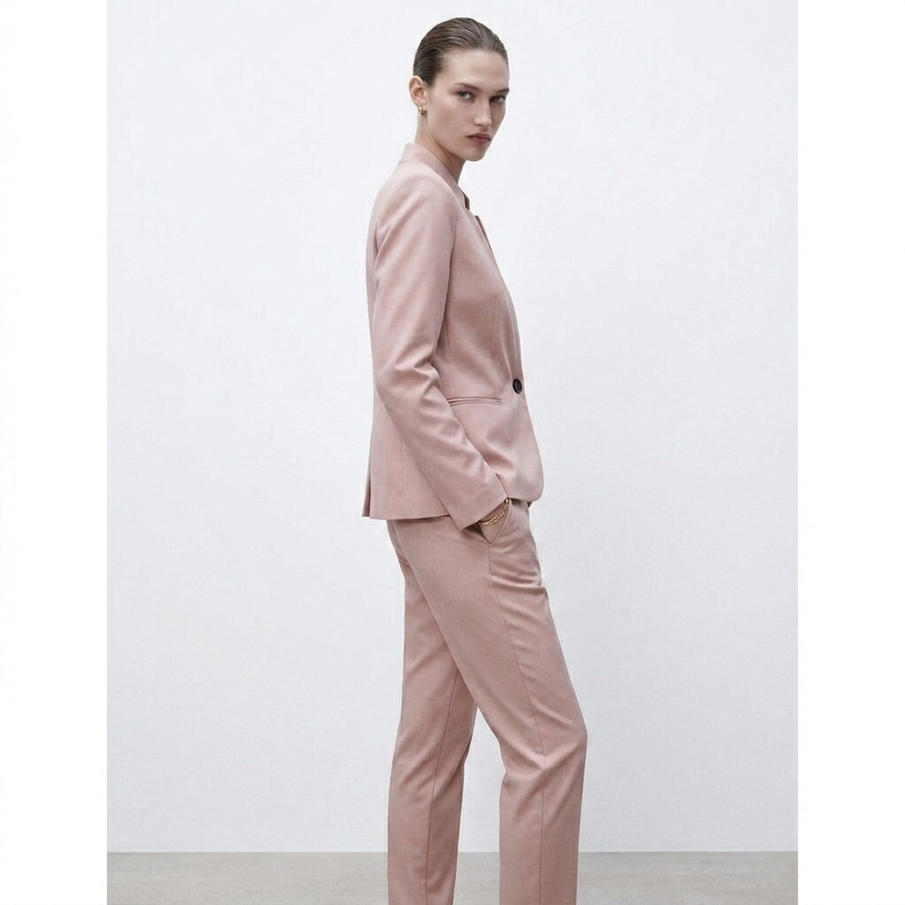 Zara Blush Pink Structured Blazer and Slim Trouser Suit Set Size 4 NWOT - Picture 2 of 13